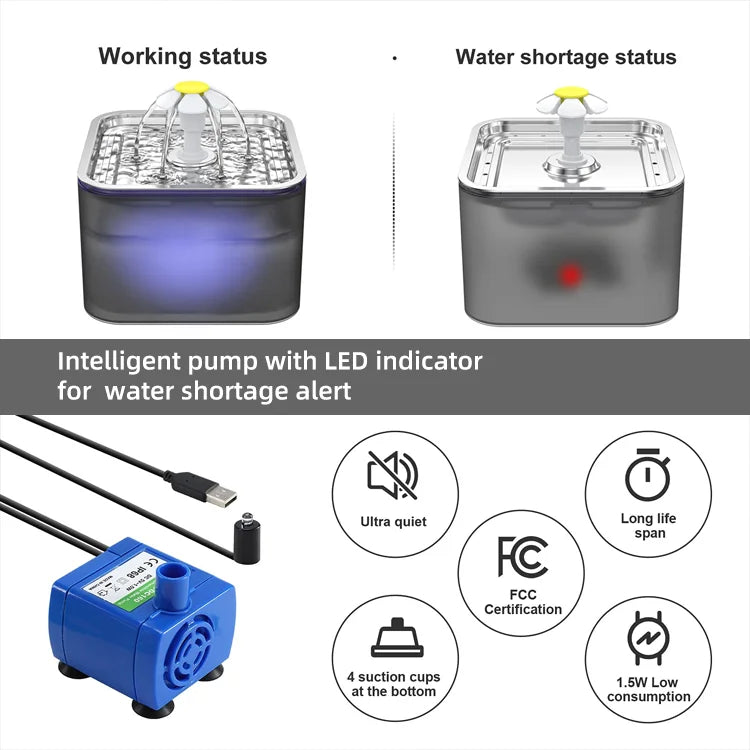 Automatic Pet Water Fountain 3L Dog Cat Stainless Steel