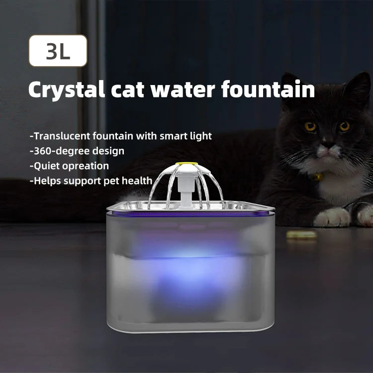 Automatic Pet Water Fountain 3L Dog Cat Stainless Steel