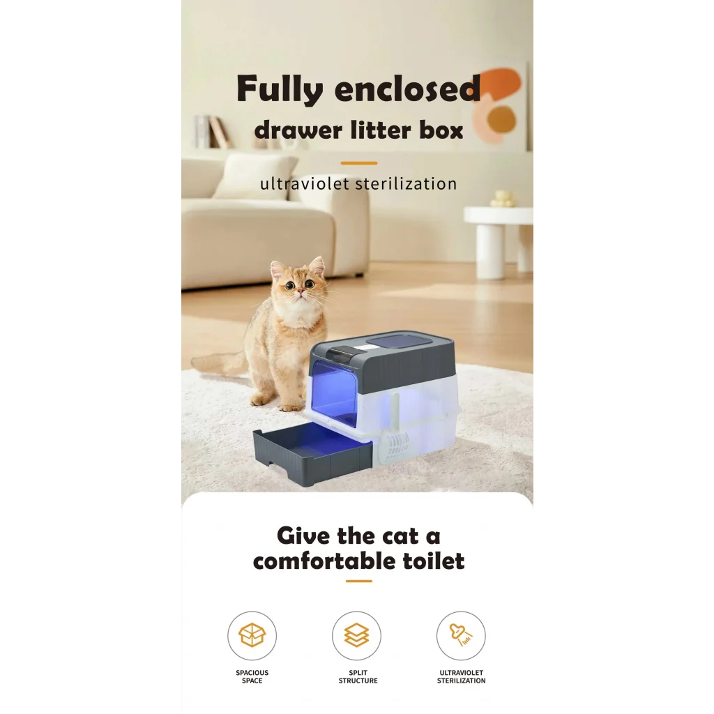 Automatic UV Sterilizing Cat Litter Box -Enclosed Design