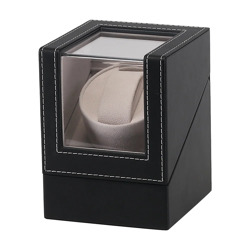 Leather automatic watch winder with colour and construction cues