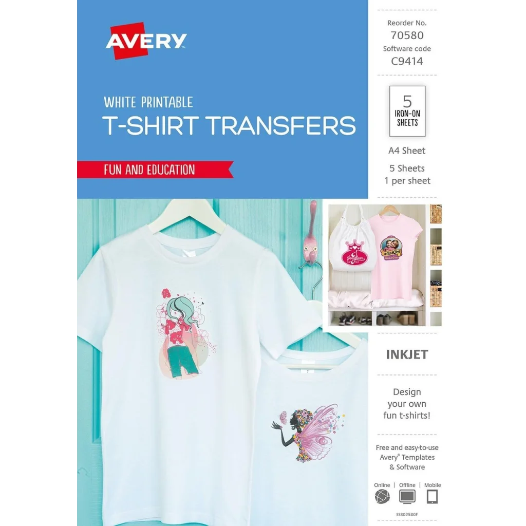 Avery Inspired T-Shirt Transfer Clear Sheets 5 Sheets