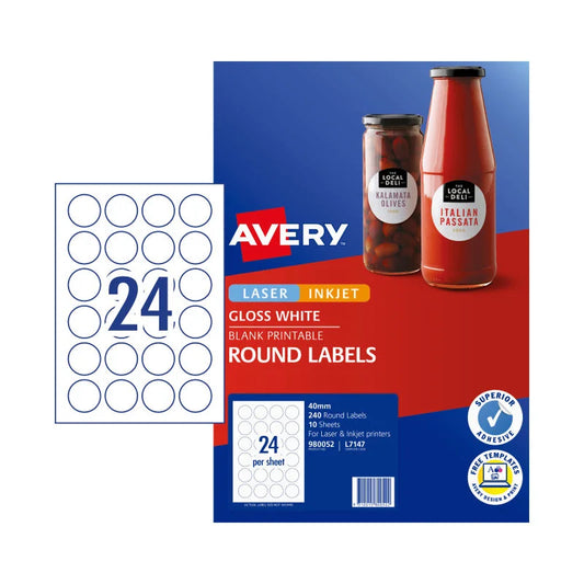 AVERY Label Gloss Round L7147 40mm - Pack of 240