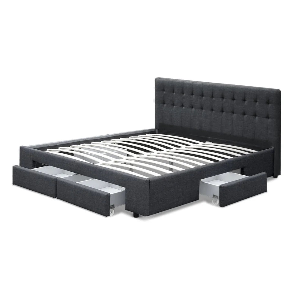 Avio Bed Frame Fabric with Storage Drawers Charcoal King