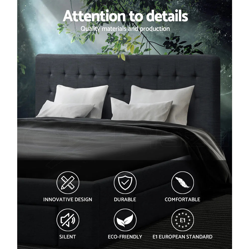 Avio Bed Frame Fabric with Storage Drawers Charcoal Queen