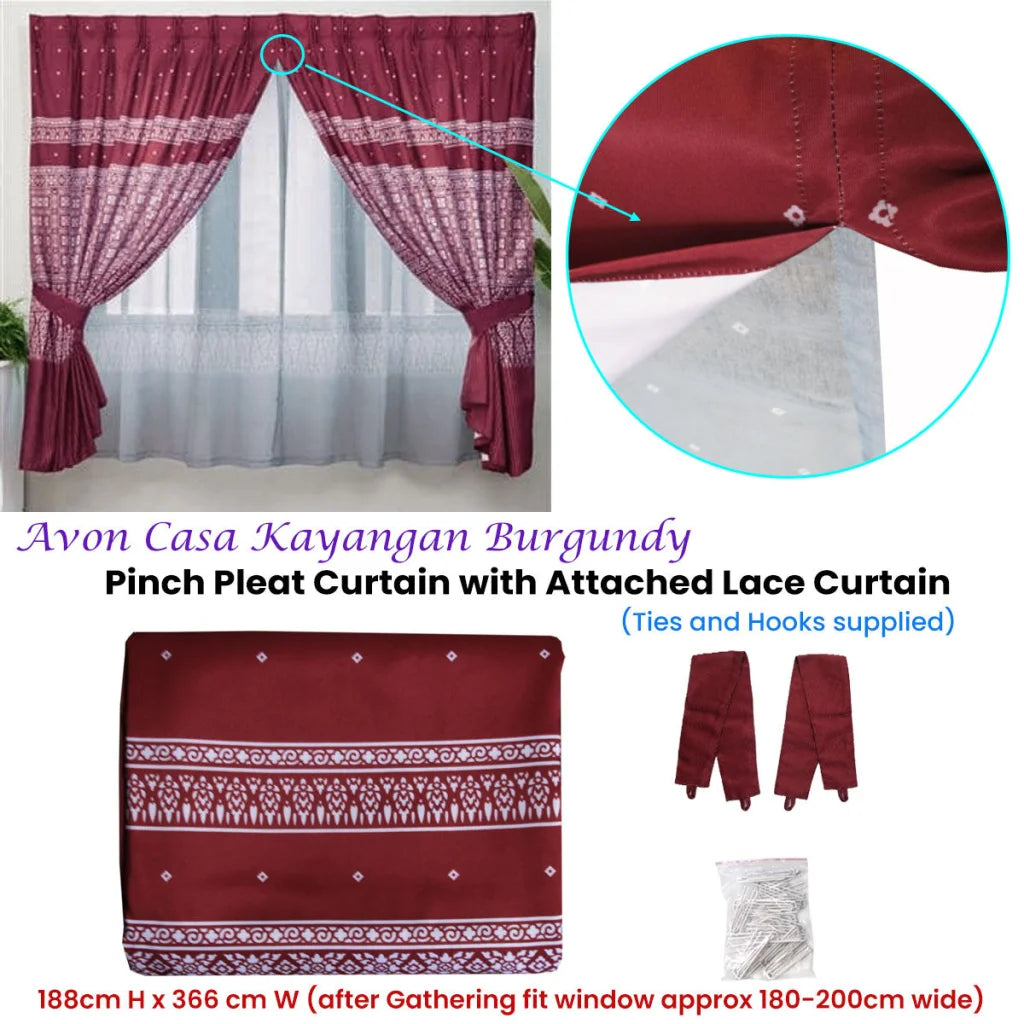 Avon Home Casa Kayangan Burgundy Pinch Pleat Window Curtain
