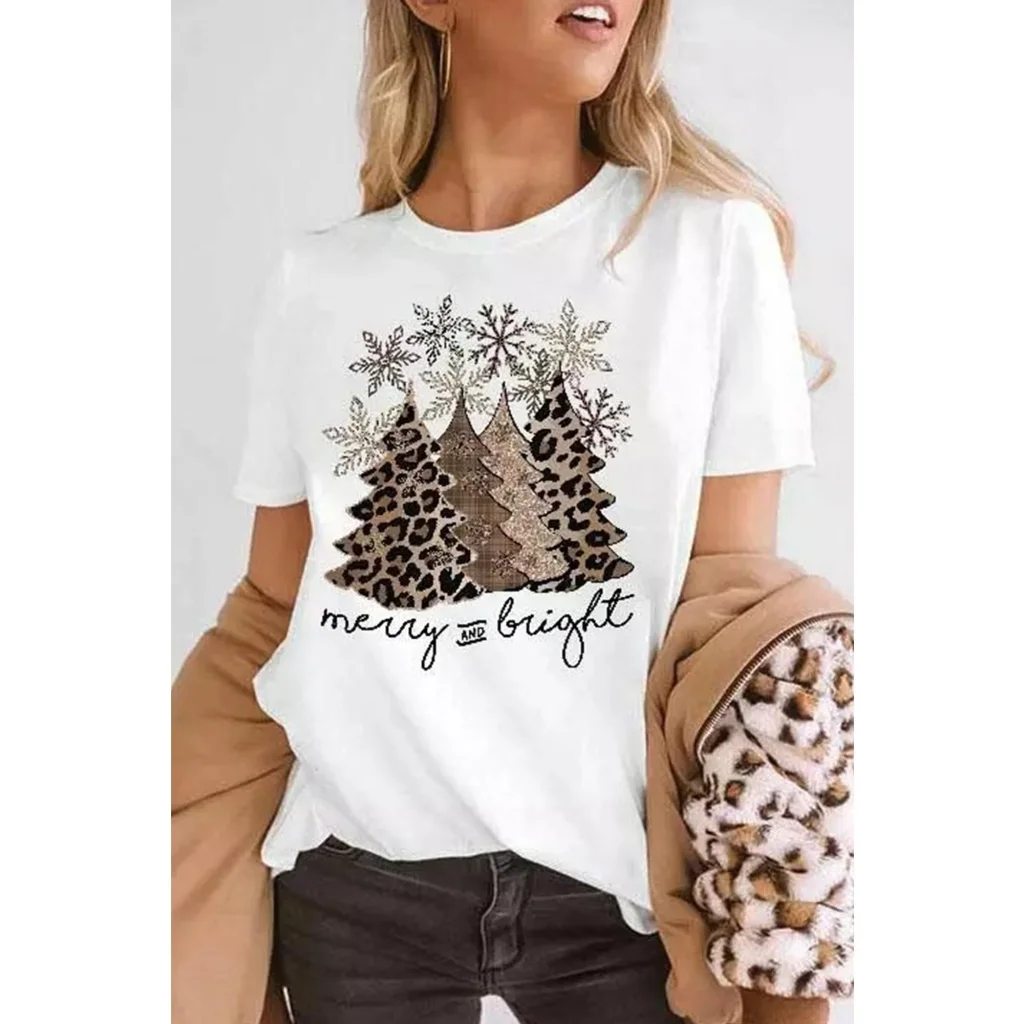 Azura Exchange Leopard Christmas Tree Graphic Print T-Shirt