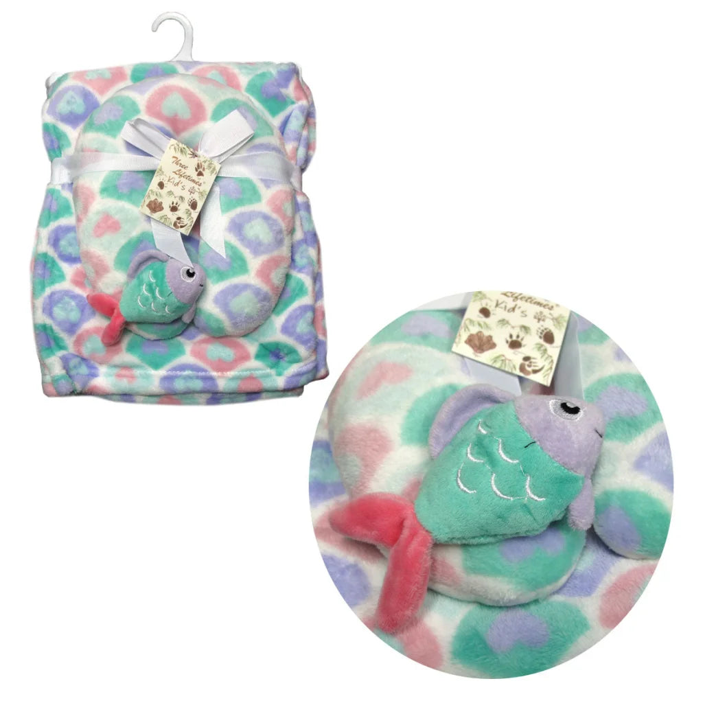 Baby Animal Coral Fleece Blanket & Pillow Fish - Artex