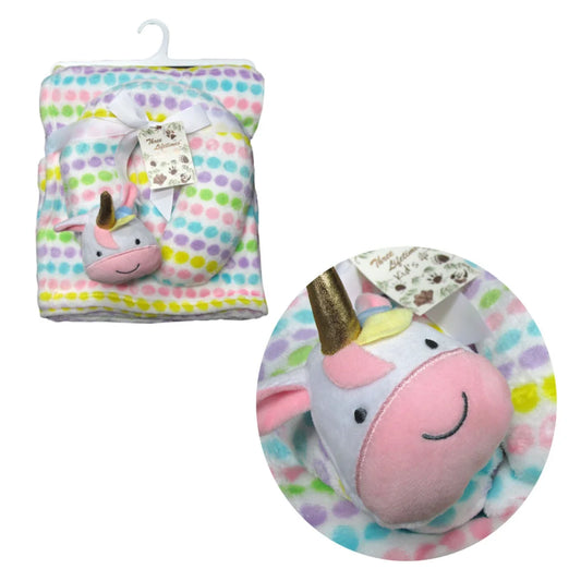 Baby Animal Coral Fleece Blanket & Pillow Unicorn - Artex