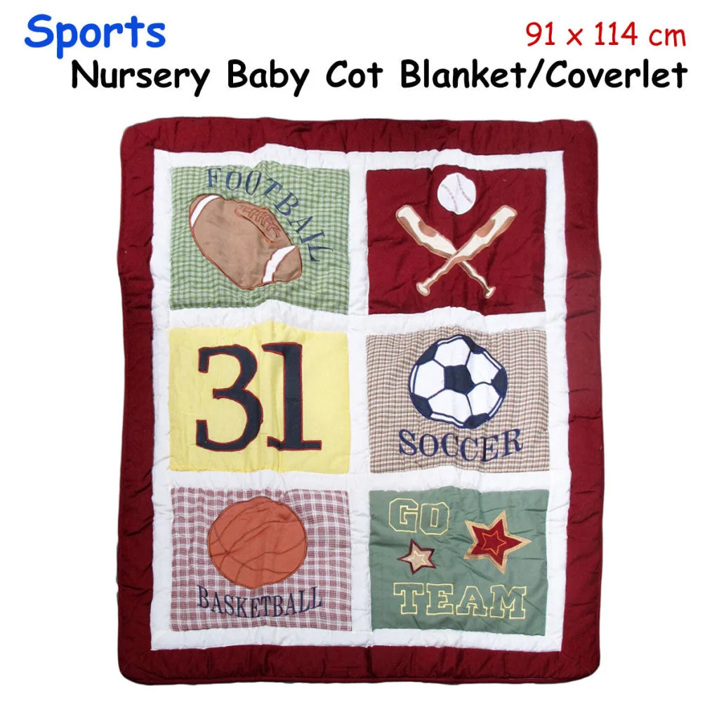 Baby Blanket Coverlet Sports Embroidered Nursery 91 x 114