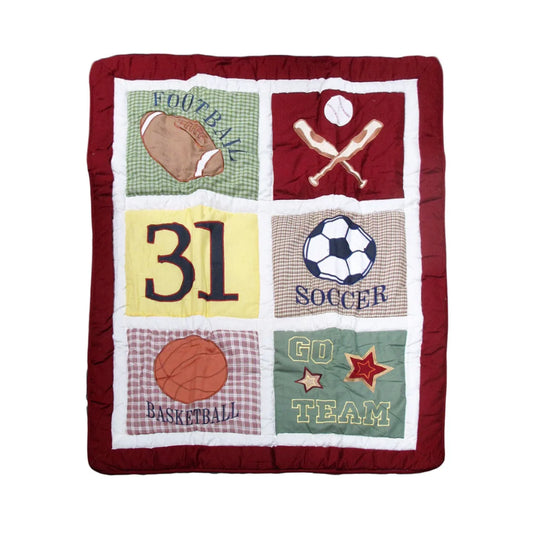 Baby Blanket Coverlet Sports Embroidered Nursery 91 x 114