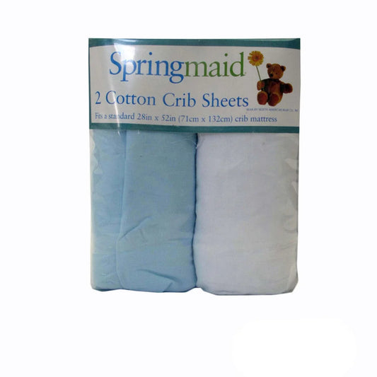 Baby Cot Cotton Fitted Sheet 2 Piece Blue & White - Home &