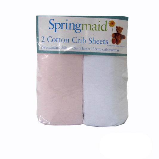Baby Cot Cotton Fitted Sheet 2 Piece Pink & White - Home &