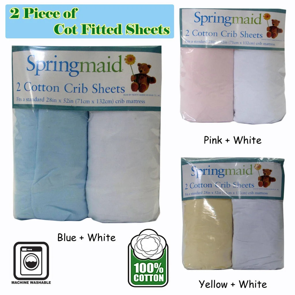 Baby Cot Cotton Fitted Sheet 2 Piece Pink & White - Home &