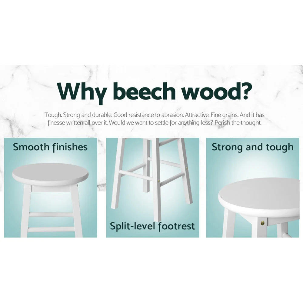 White wood bar stool set with counter-height legs and footrest
