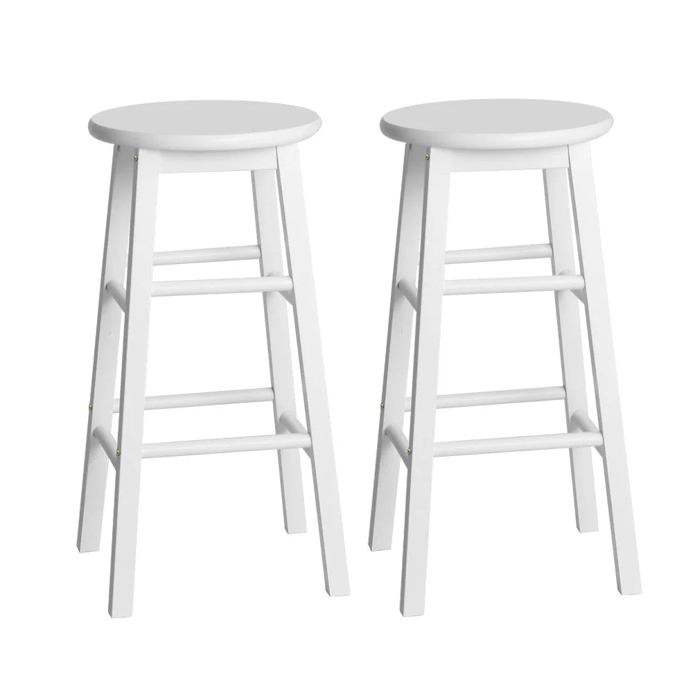 White wood bar stool set with cushioned seat and curved backrest