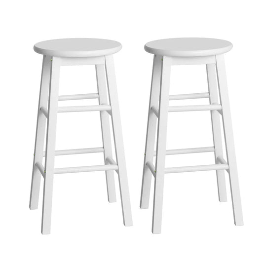 Backless Bar Stools Set of 2 Beech Wood - White - Bar