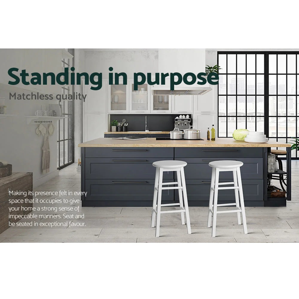White wood bar stool set with woven seat and timber frame