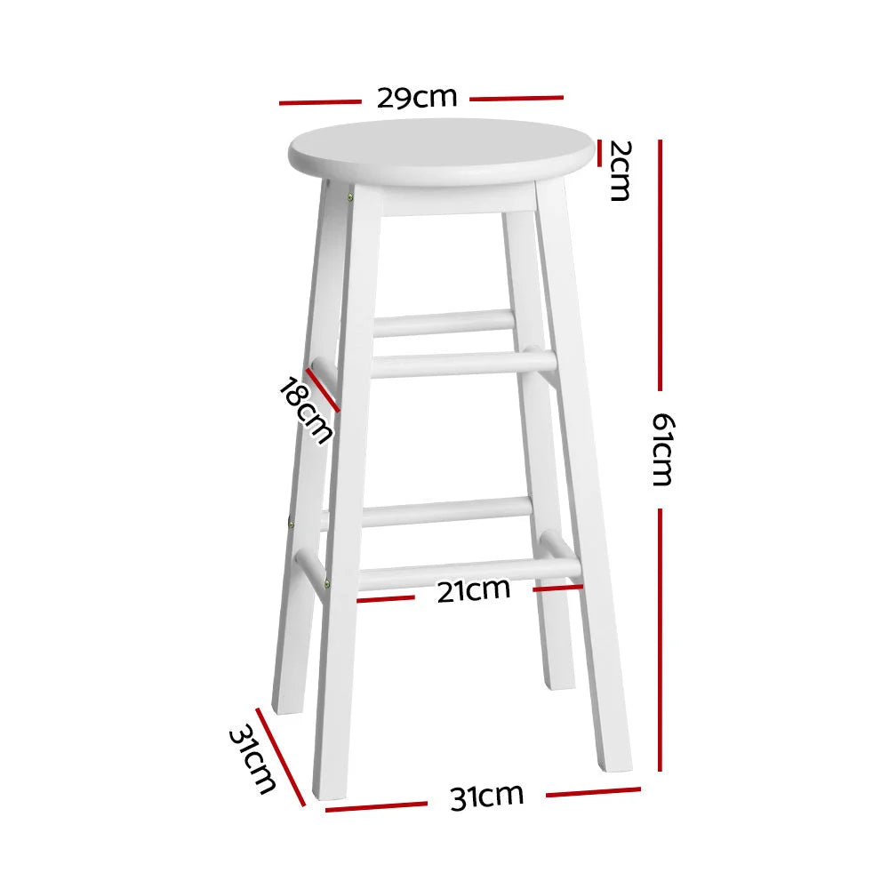 White wood bar stool set with seat padding and sturdy legs