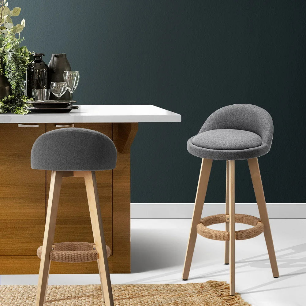 Set of two grey fabric bar stools