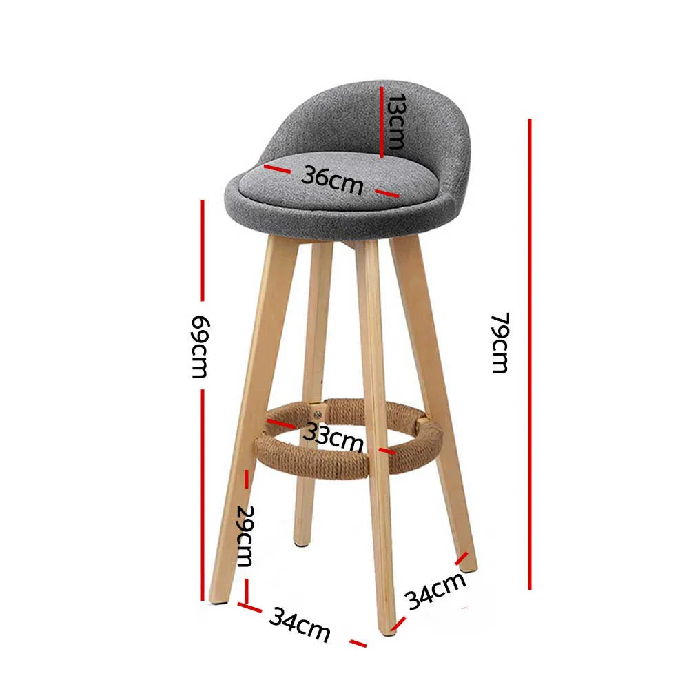 Grey fabric backrest bar stools with visible material texture