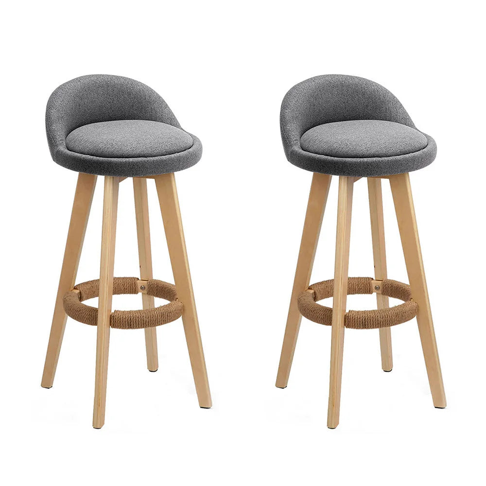 Backrest Bar Stools Set of 2 Fabric - Grey - Bar Stools &