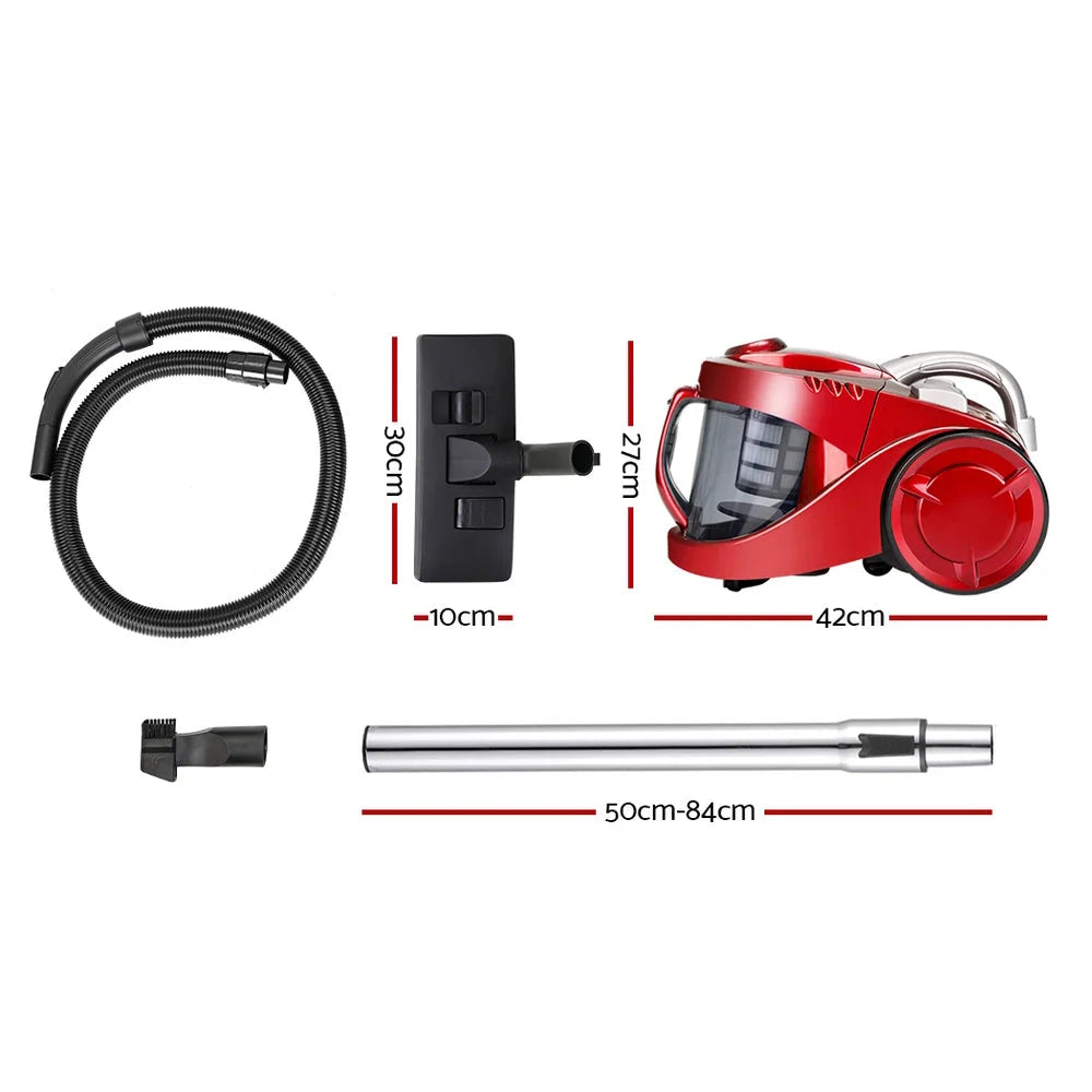 Bagless Vacuum Cleaner Cyclonic 2200W, HEPA Filter Home Office Car, Red