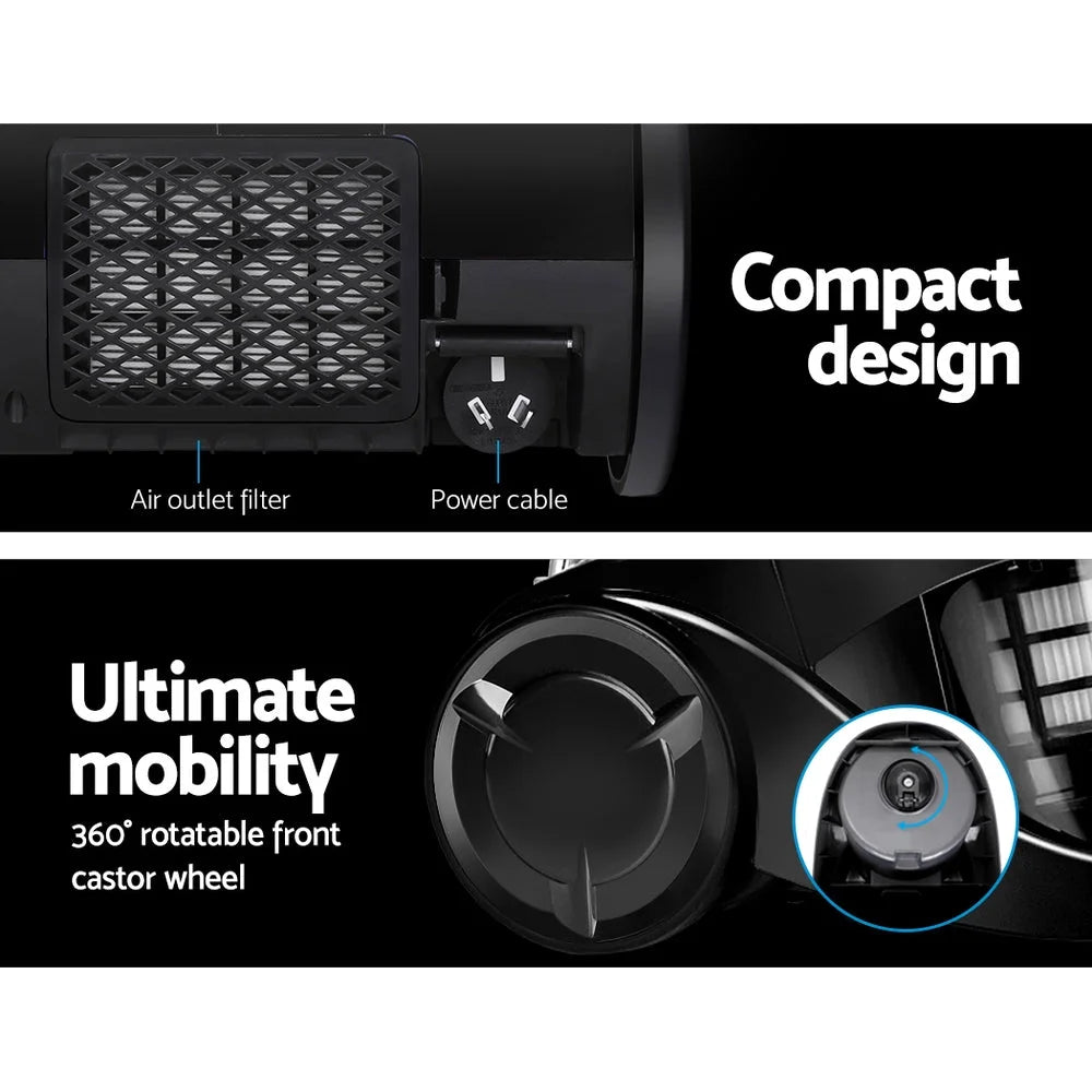 Bagless Vacuum Cleaner Cyclonic 2200W Home Office Car Black