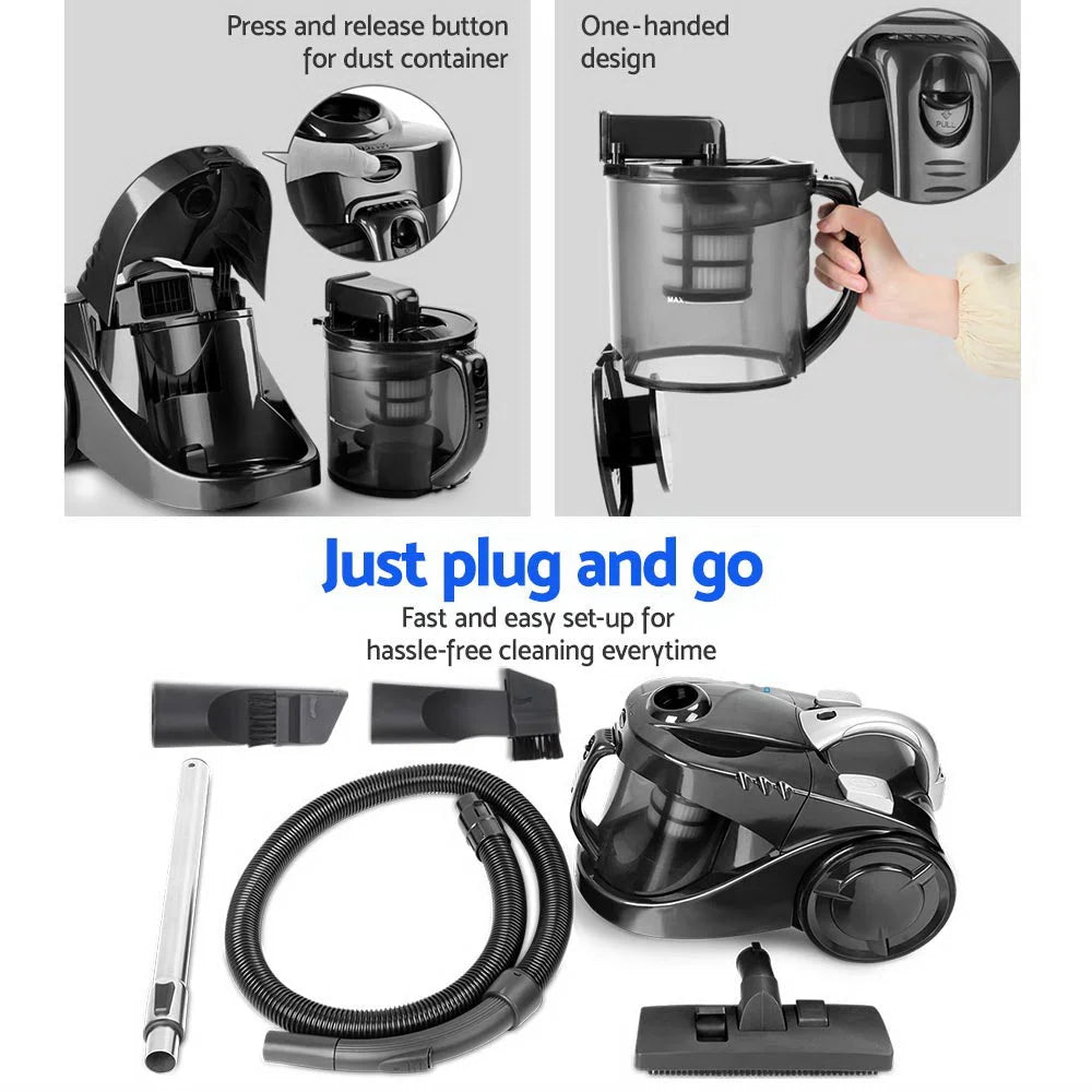 Bagless Vacuum Cleaner Cyclonic 2200W Home Office Car Black