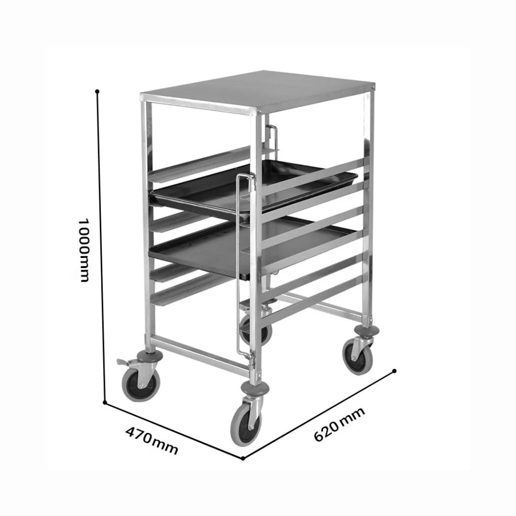 Bakery Trolley Premium 7 Tier Stainless Steel Gastronorm Trolley Suits GN 1/1 Pans with Working Surface