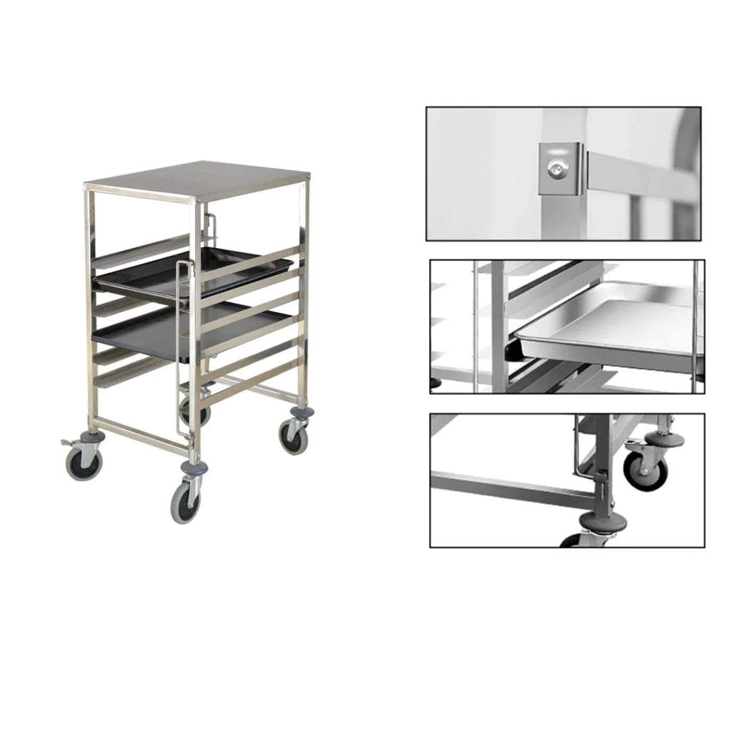 Bakery Trolley Premium 7 Tier Stainless Steel Gastronorm Trolley Suits GN 1/1 Pans with Working Surface