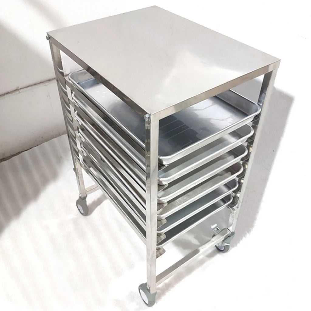 Bakery Trolley Premium 7 Tier Stainless Steel Gastronorm Trolley Suits GN 1/1 Pans with Working Surface