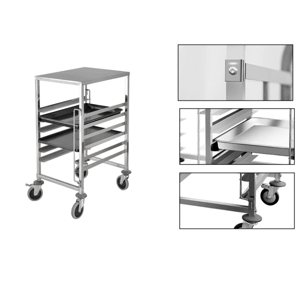 Bakery Trolley Set of 2 Premium 7 Tier Stainless Steel Gastronorm Trolley Suits GN 1/1 Pans with Working Surface