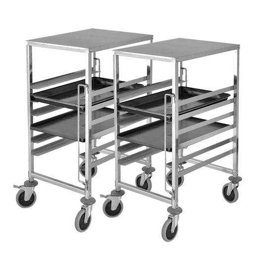 Bakery Trolley Set of 2 Premium 7 Tier Stainless Steel Gastronorm Trolley Suits GN 1/1 Pans with Working Surface