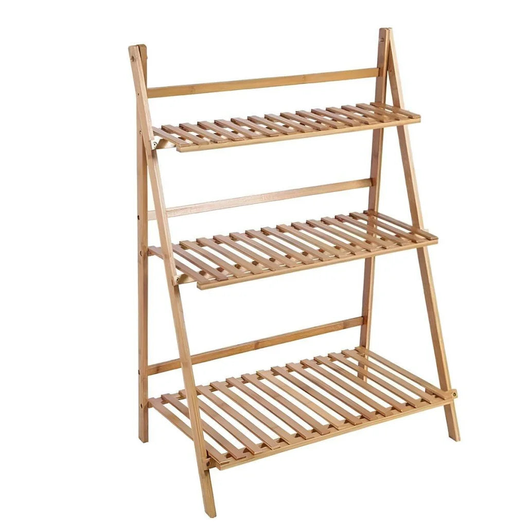 Balcony Plant Stand 3-Layer Wooden Flower Pot Corner Stand