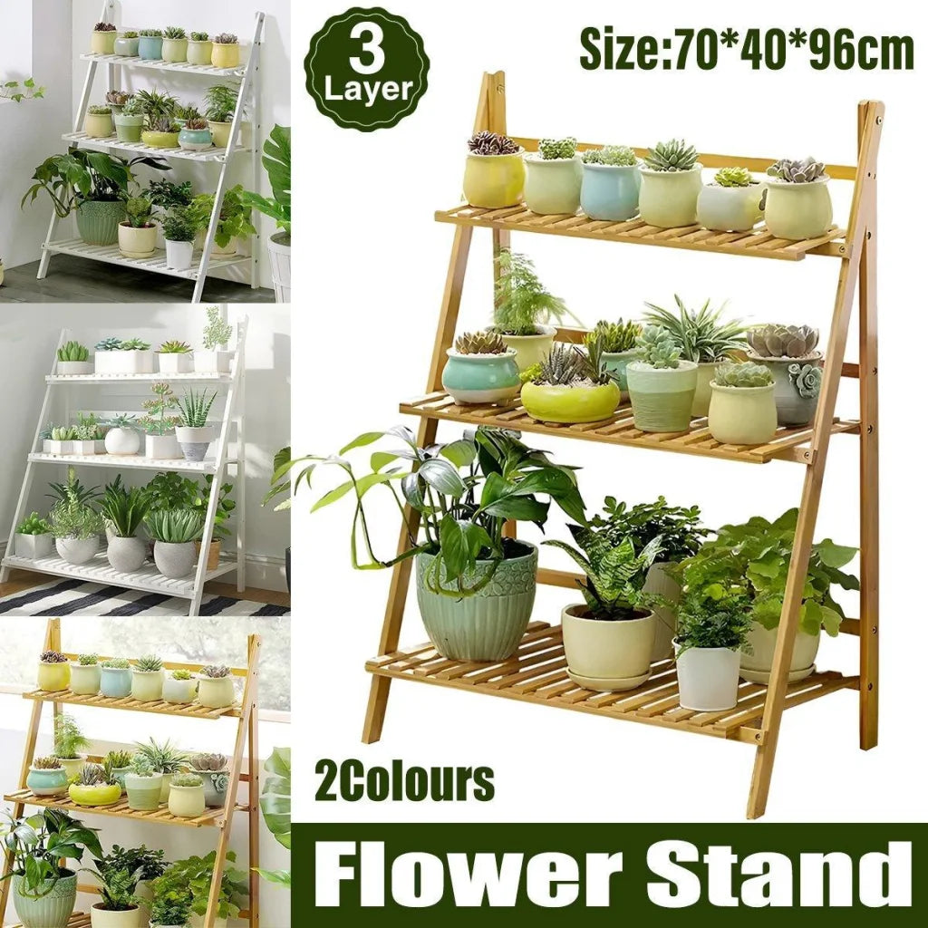 Balcony Plant Stand 3-Layer Wooden Flower Pot Corner Stand
