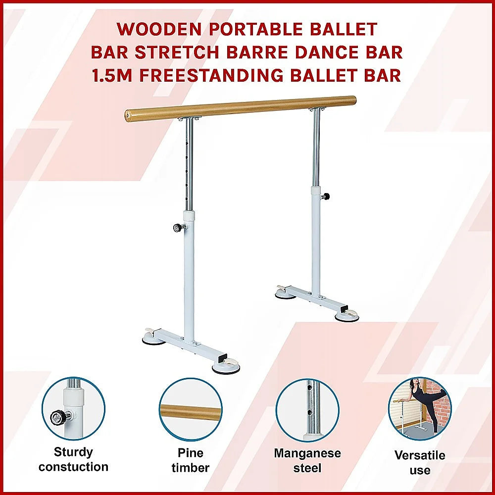 Ballet Bar Wooden Portable Stretch Barre Dance Bar 1.5M