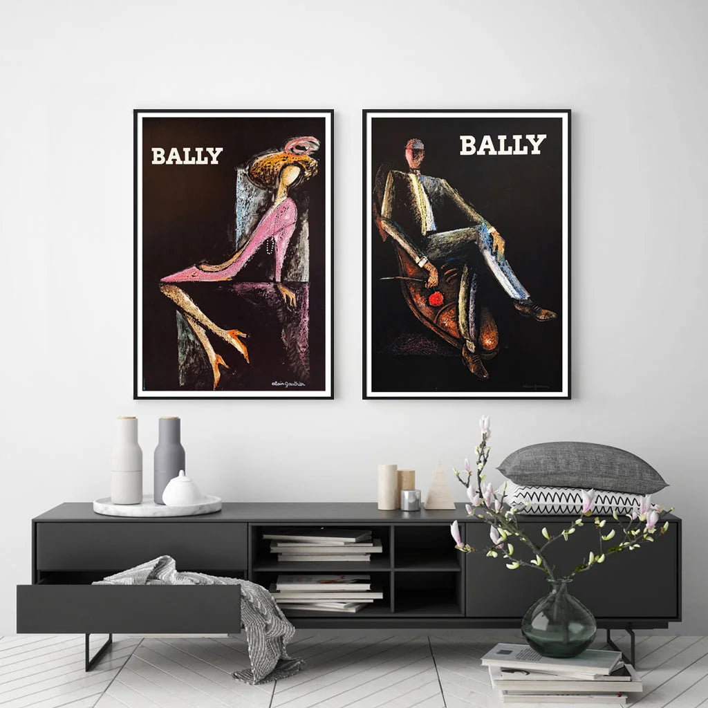 Bally Man & Woman Canvas Wall Art Set of 2 Black Frame 50cm