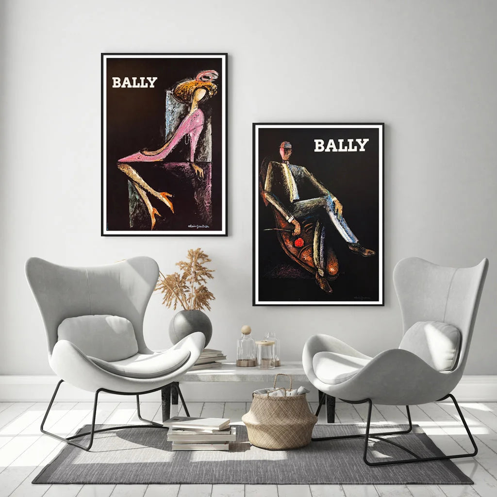 Bally Man & Woman Canvas Wall Art Set of 2 Black Frame 50cm