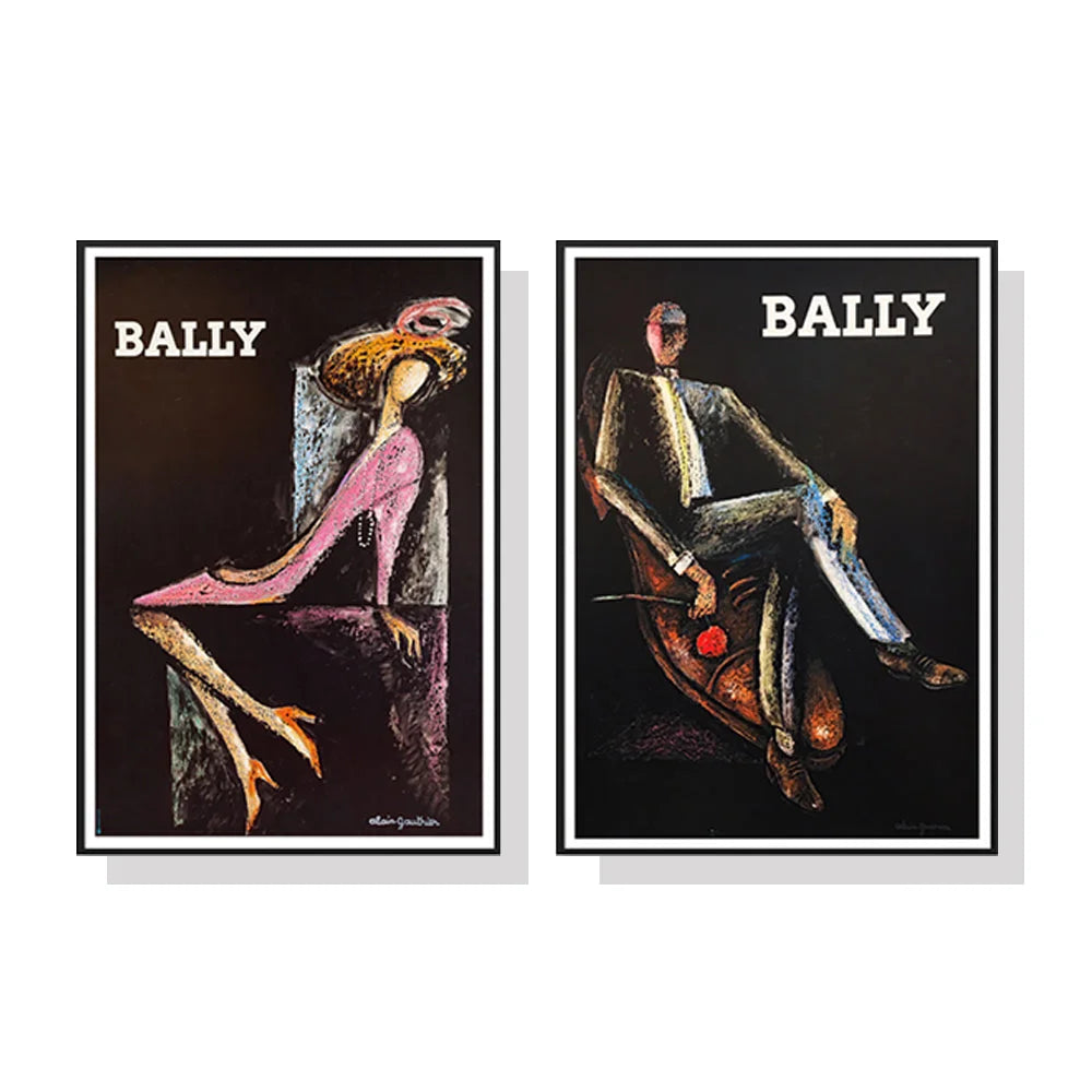 Bally Man & Woman Canvas Wall Art Set of 2 Black Frame 50cm