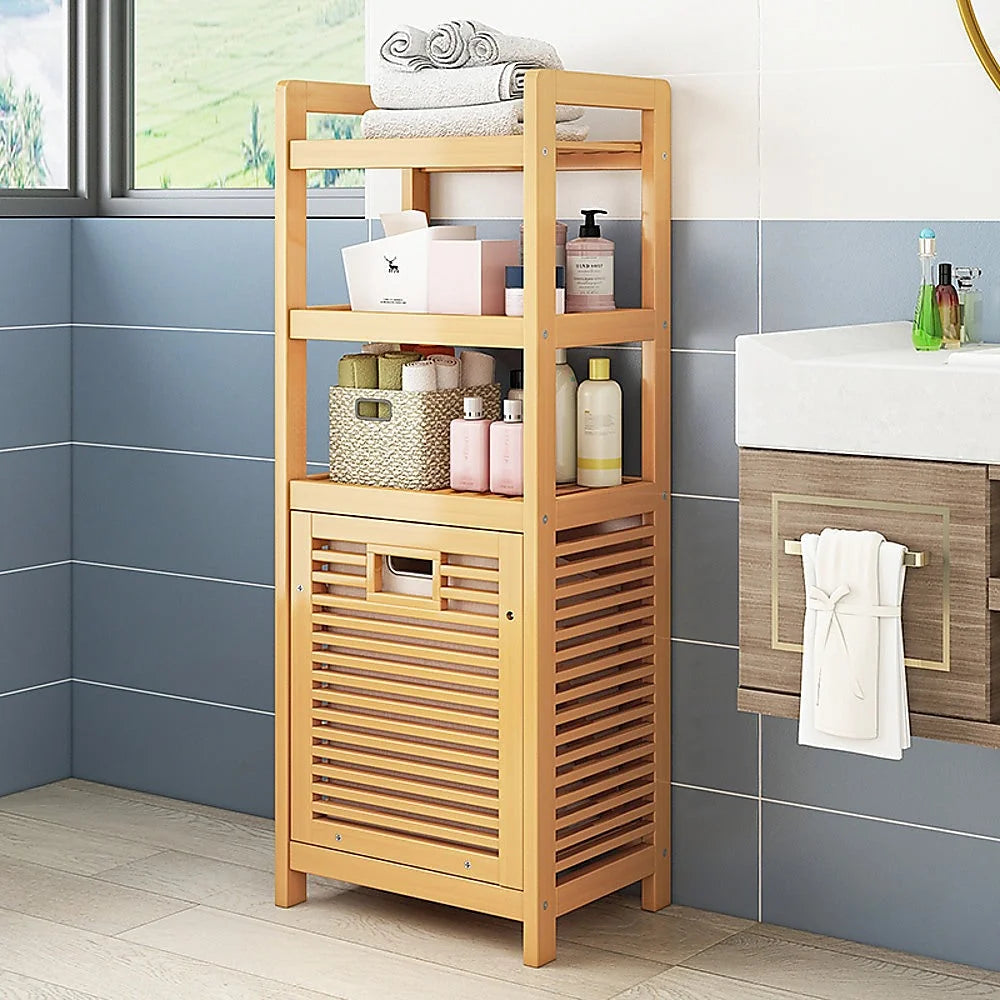 Bamboo laundry hamper with linen basket body and removable liner bag