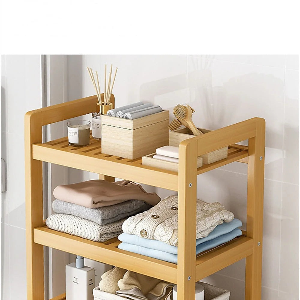 Bamboo laundry hamper with foldable fabric bin and side handles