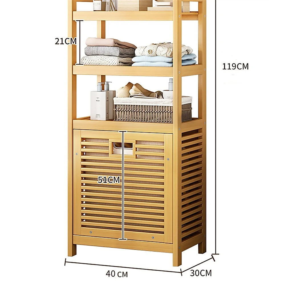 Bamboo 2-in-1 Laundry Hamper Side Table - with 2 Shelves &