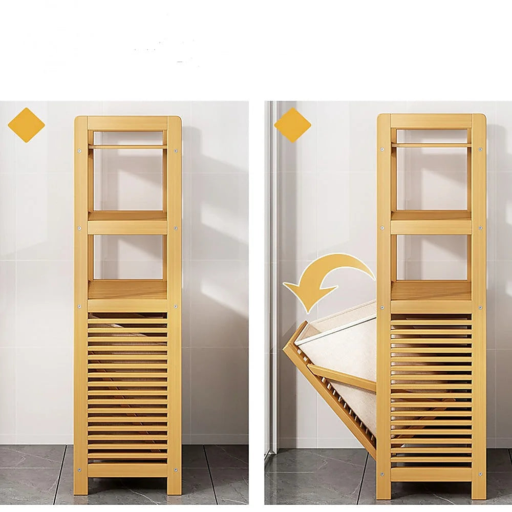 Bamboo laundry hamper with hamper compartments for sorted laundry