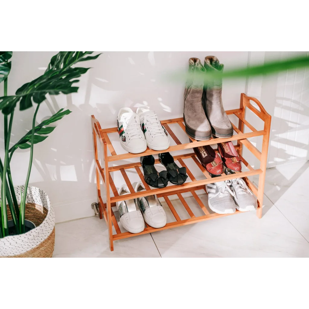 Bamboo 3 Tiers Layers Storage Shoe Rack & Organiser