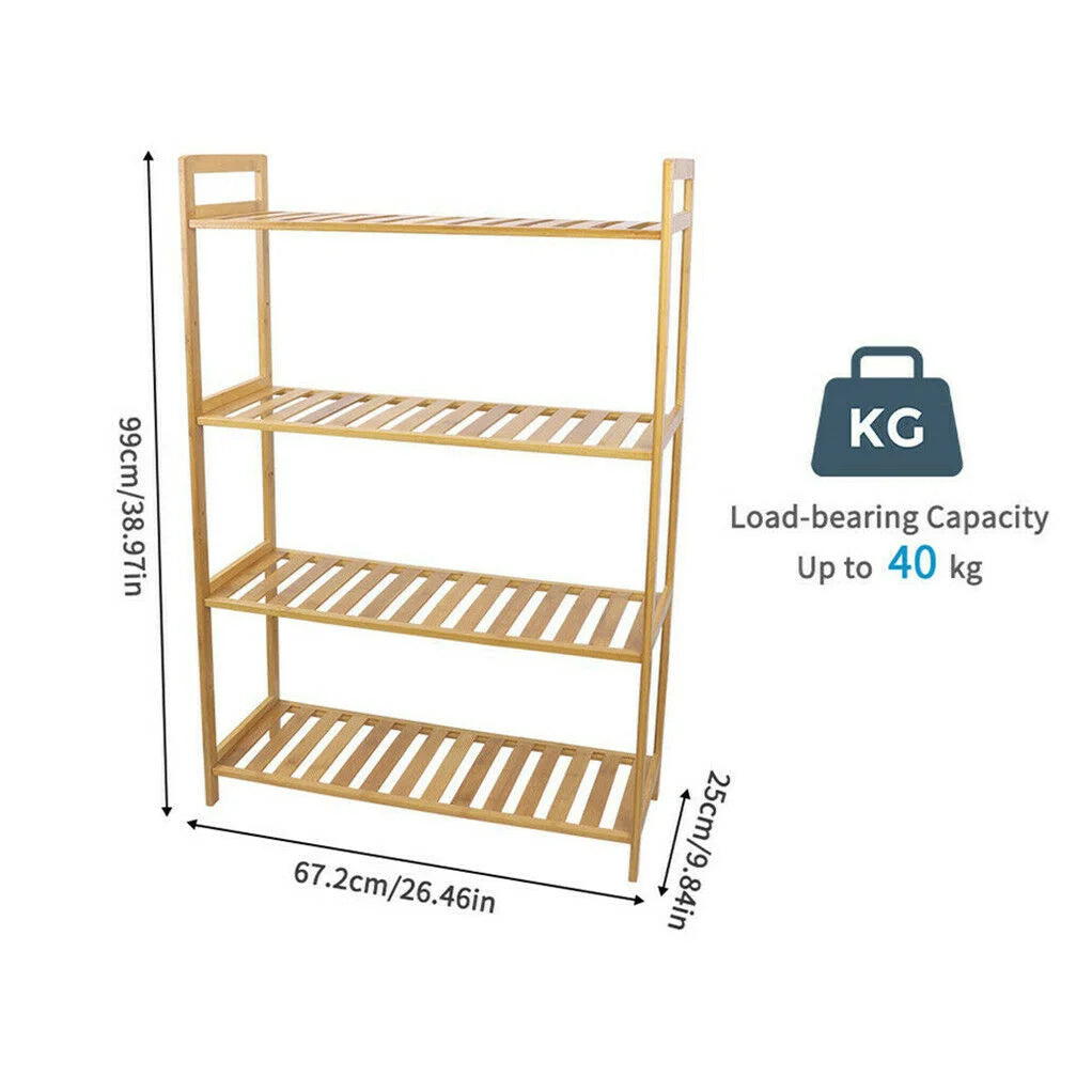 Bamboo 4 Tier Shelving Unit Kitchen Bedroom Bookshelf