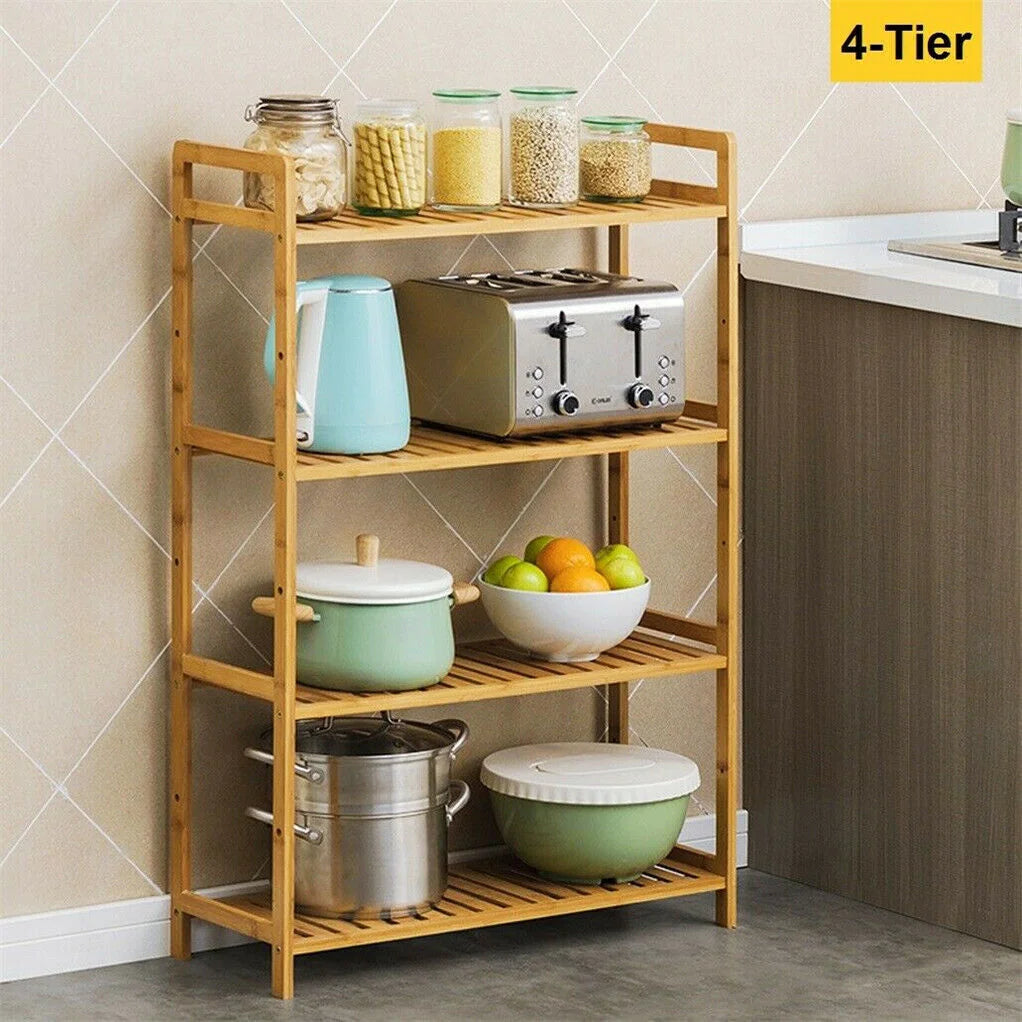 Bamboo bookshelf with tier shelving unit kitchen