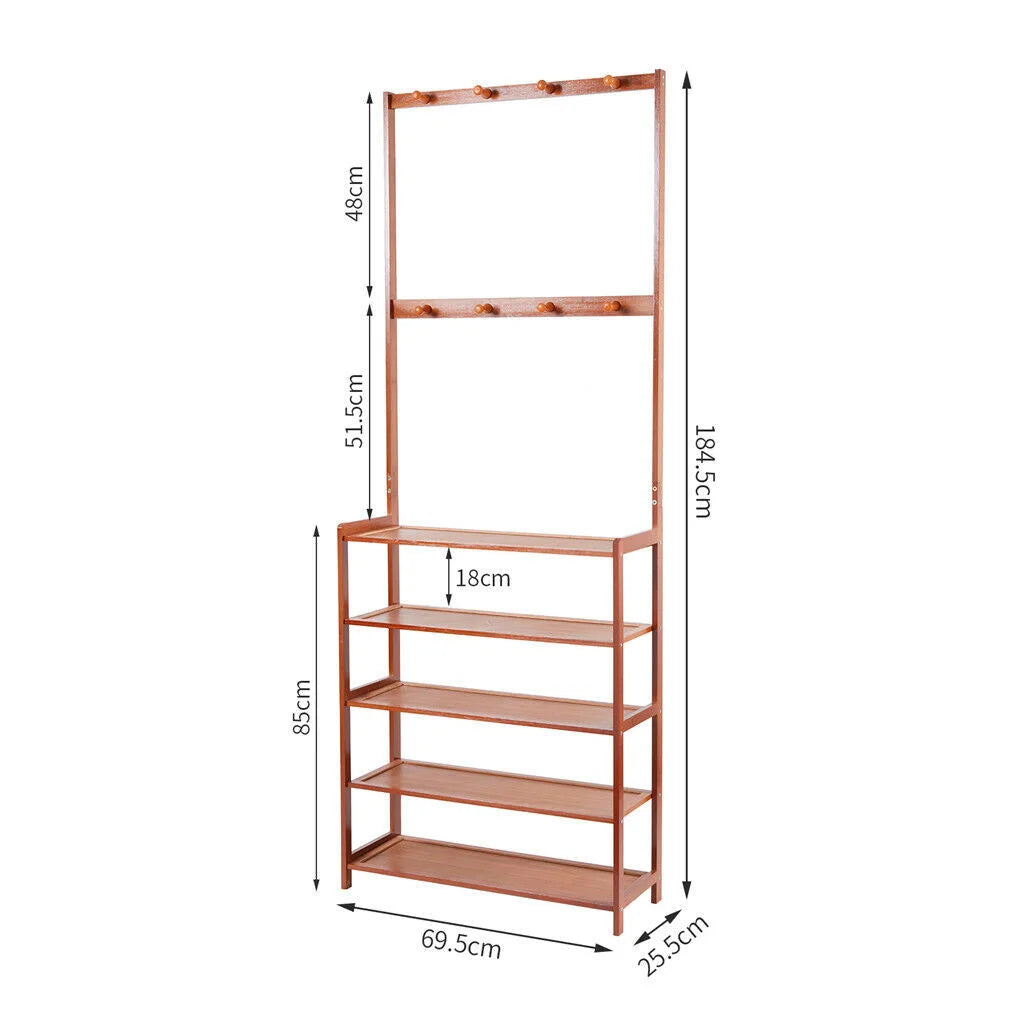 Bamboo 5-Tier Hat Coat Shoe Rack Entryway Bench Hanger