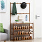 Bamboo storage rack with open shelf levels and support beams