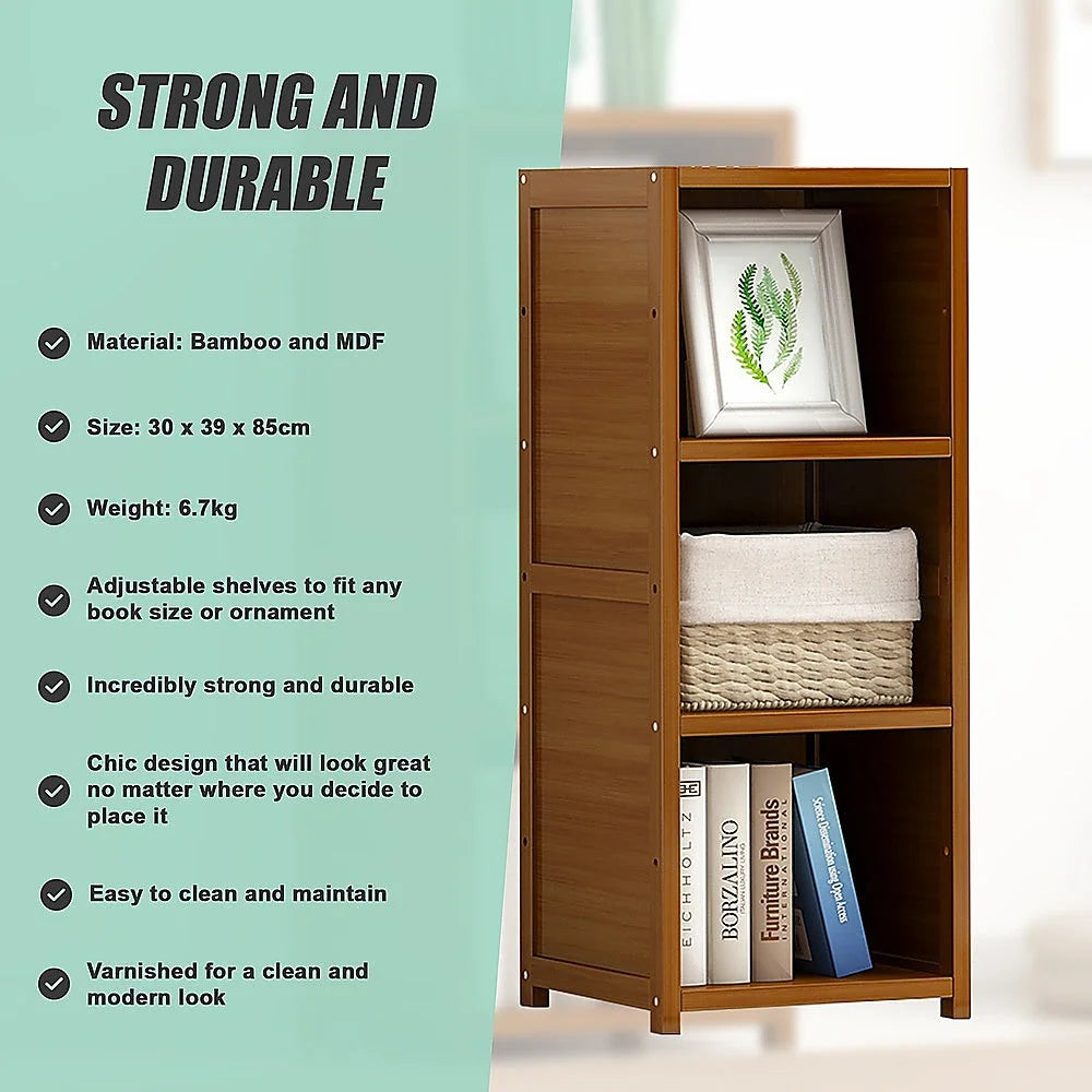 Bamboo Adjustable Shelf Bookcase Display Storage Rack Stand