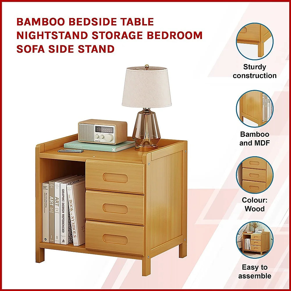 Bamboo Bedside Table Nightstand Storage Bedroom Sofa Side